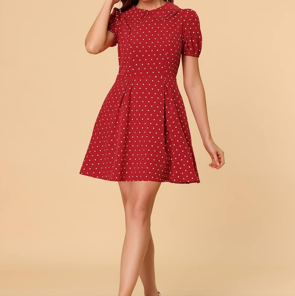 Red heart polka dot Peter pan collar valentines dress